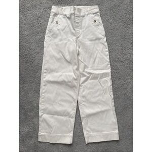 Spanx Cropped Pants Womens Medium White Twill Stretch High Rise Wide Leg Casual